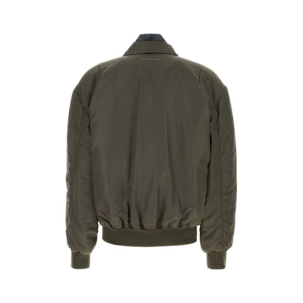 Mm6 Maison Margiela Men Olive Green Nylon Bomber Jacket - Picture 2 of 2